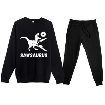 Sawsaurus Woodworker Dinosaurs Carpentry Trex Chainsaw Premium Crewneck Sweatsuit Set