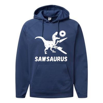 Sawsaurus Woodworker Dinosaurs Carpentry Trex Chainsaw Performance Fleece Hoodie