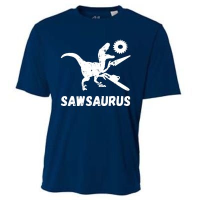 Sawsaurus Woodworker Dinosaurs Carpentry Trex Chainsaw Cooling Performance Crew T-Shirt