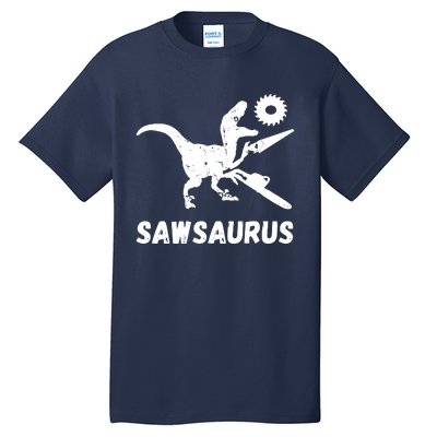 Sawsaurus Woodworker Dinosaurs Carpentry Trex Chainsaw Tall T-Shirt