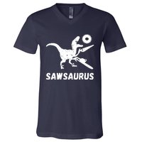 Sawsaurus Woodworker Dinosaurs Carpentry Trex Chainsaw V-Neck T-Shirt