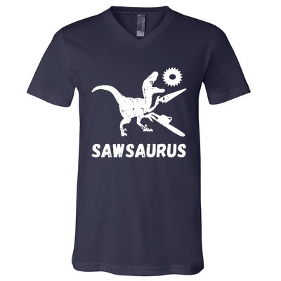 Sawsaurus Woodworker Dinosaurs Carpentry Trex Chainsaw V-Neck T-Shirt