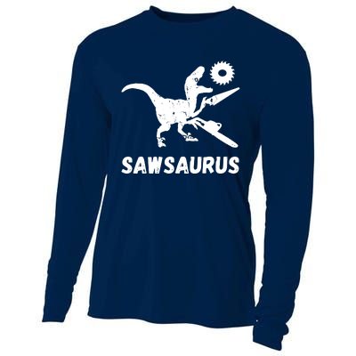 Sawsaurus Woodworker Dinosaurs Carpentry Trex Chainsaw Cooling Performance Long Sleeve Crew