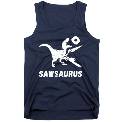 Sawsaurus Woodworker Dinosaurs Carpentry Trex Chainsaw Tank Top