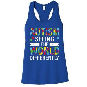 Seeing World Differently Autism Awareness Autistic Graphic Gift Women's Racerback Tank