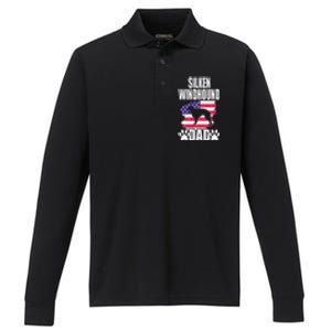 Silken Windhound Dad Dog Lover American Us Flag Performance Long Sleeve Polo