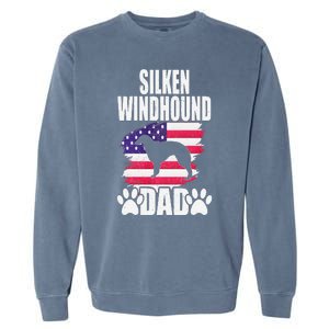 Silken Windhound Dad Dog Lover American Us Flag Garment-Dyed Sweatshirt