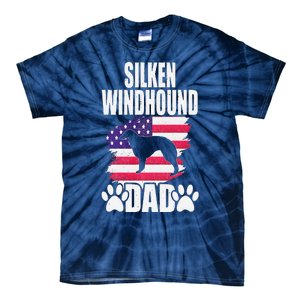 Silken Windhound Dad Dog Lover American Us Flag Tie-Dye T-Shirt