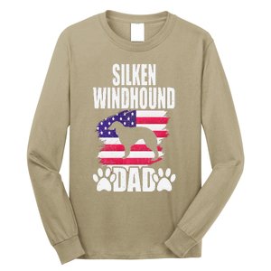 Silken Windhound Dad Dog Lover American Us Flag Long Sleeve Shirt