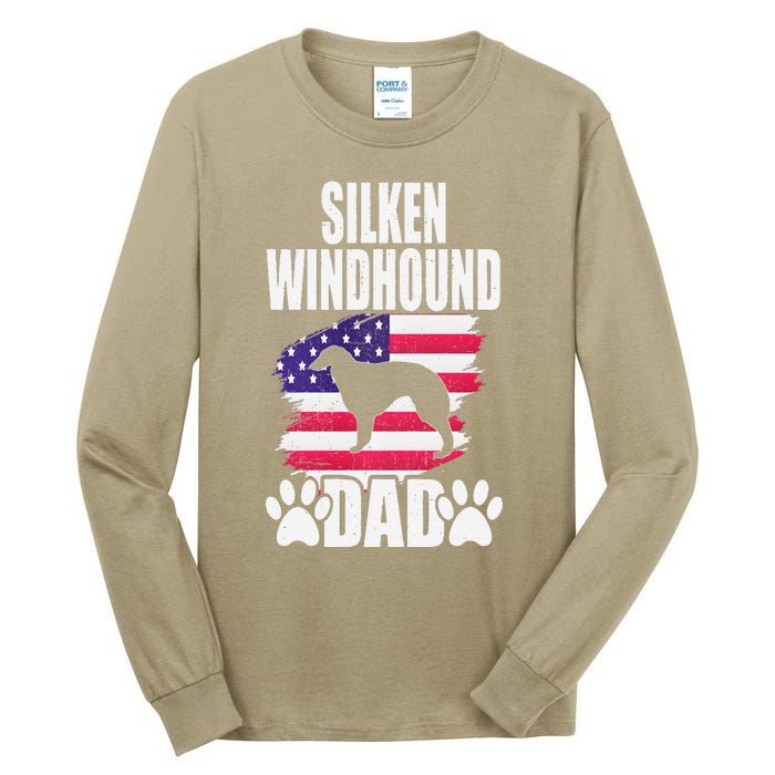 Silken Windhound Dad Dog Lover American Us Flag Tall Long Sleeve T-Shirt