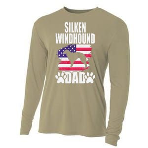 Silken Windhound Dad Dog Lover American Us Flag Cooling Performance Long Sleeve Crew