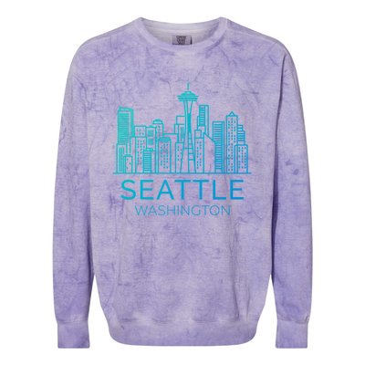 Seattle Washington Downtown Skyline Funny Gift Souvenir Funny Gift Colorblast Crewneck Sweatshirt