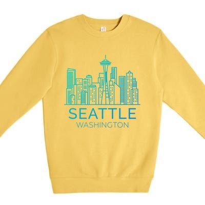 Seattle Washington Downtown Skyline Funny Gift Souvenir Funny Gift Premium Crewneck Sweatshirt