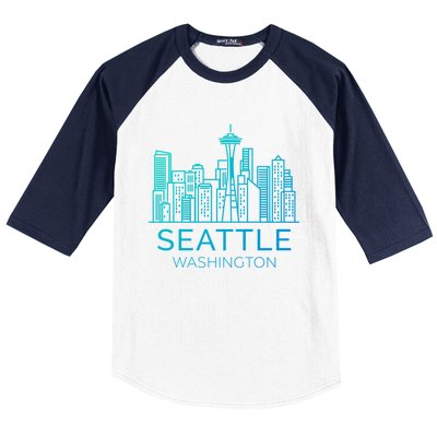 Seattle Washington Downtown Skyline Funny Gift Souvenir Funny Gift Baseball Sleeve Shirt