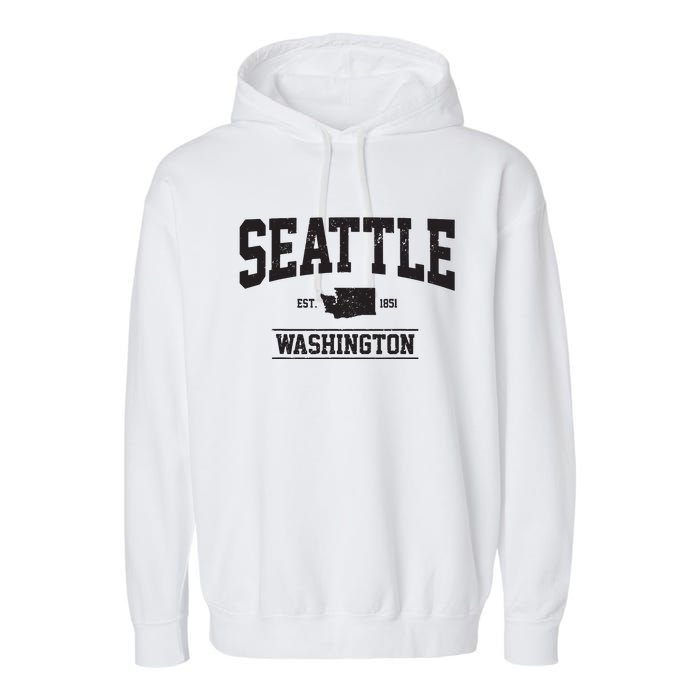 Seattle Washington Est 1851 State Map Souvenir Gift Garment-Dyed Fleece Hoodie