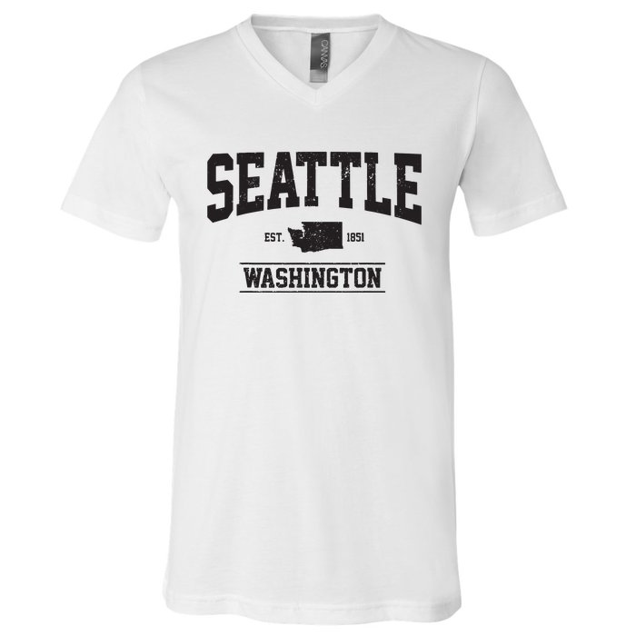 Seattle Washington Est 1851 State Map Souvenir Gift V-Neck T-Shirt