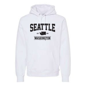 Seattle Washington Est 1851 State Map Souvenir Gift Premium Hoodie