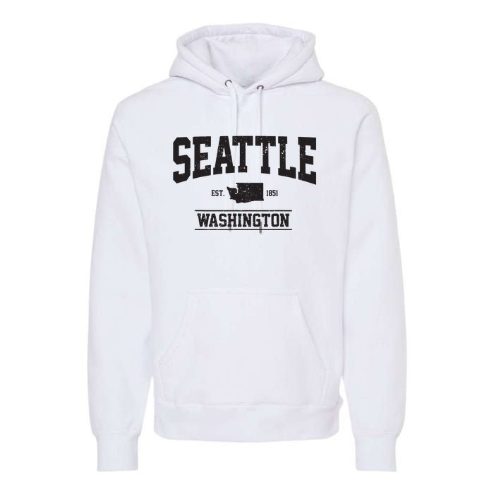 Seattle Washington Est 1851 State Map Souvenir Gift Premium Hoodie