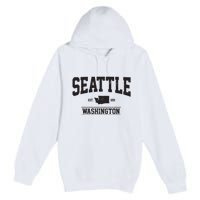 Seattle Washington Est 1851 State Map Souvenir Gift Premium Pullover Hoodie