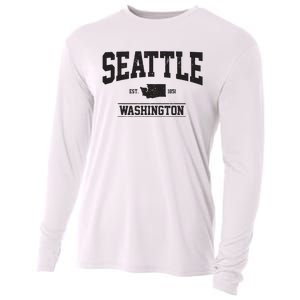 Seattle Washington Est 1851 State Map Souvenir Gift Cooling Performance Long Sleeve Crew