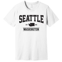 Seattle Washington Est 1851 State Map Souvenir Gift Premium T-Shirt