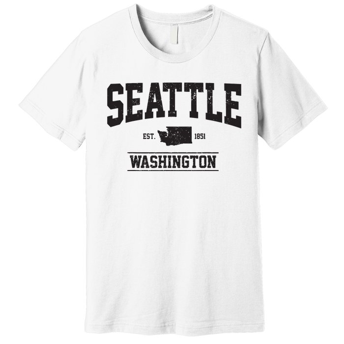 Seattle Washington Est 1851 State Map Souvenir Gift Premium T-Shirt