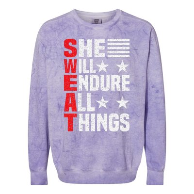 She Will Endure All Things Colorblast Crewneck Sweatshirt