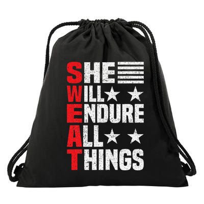 She Will Endure All Things Drawstring Bag