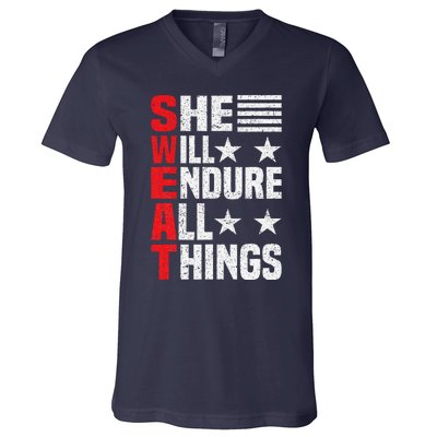 She Will Endure All Things V-Neck T-Shirt