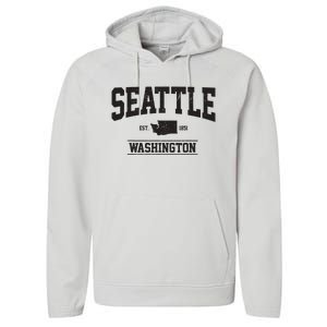 Seattle Washington Est 1851 State Map Souvenir Gift Performance Fleece Hoodie