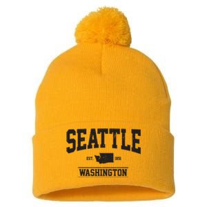 Seattle Washington Est 1851 State Map Souvenir Gift Pom Pom 12in Knit Beanie