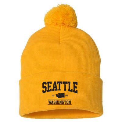 Seattle Washington Est 1851 State Map Souvenir Gift Pom Pom 12in Knit Beanie