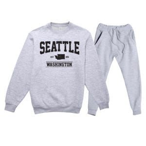 Seattle Washington Est 1851 State Map Souvenir Gift Premium Crewneck Sweatsuit Set