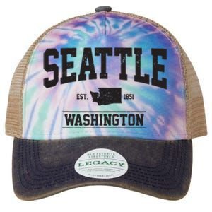 Seattle Washington Est 1851 State Map Souvenir Gift Legacy Tie Dye Trucker Hat