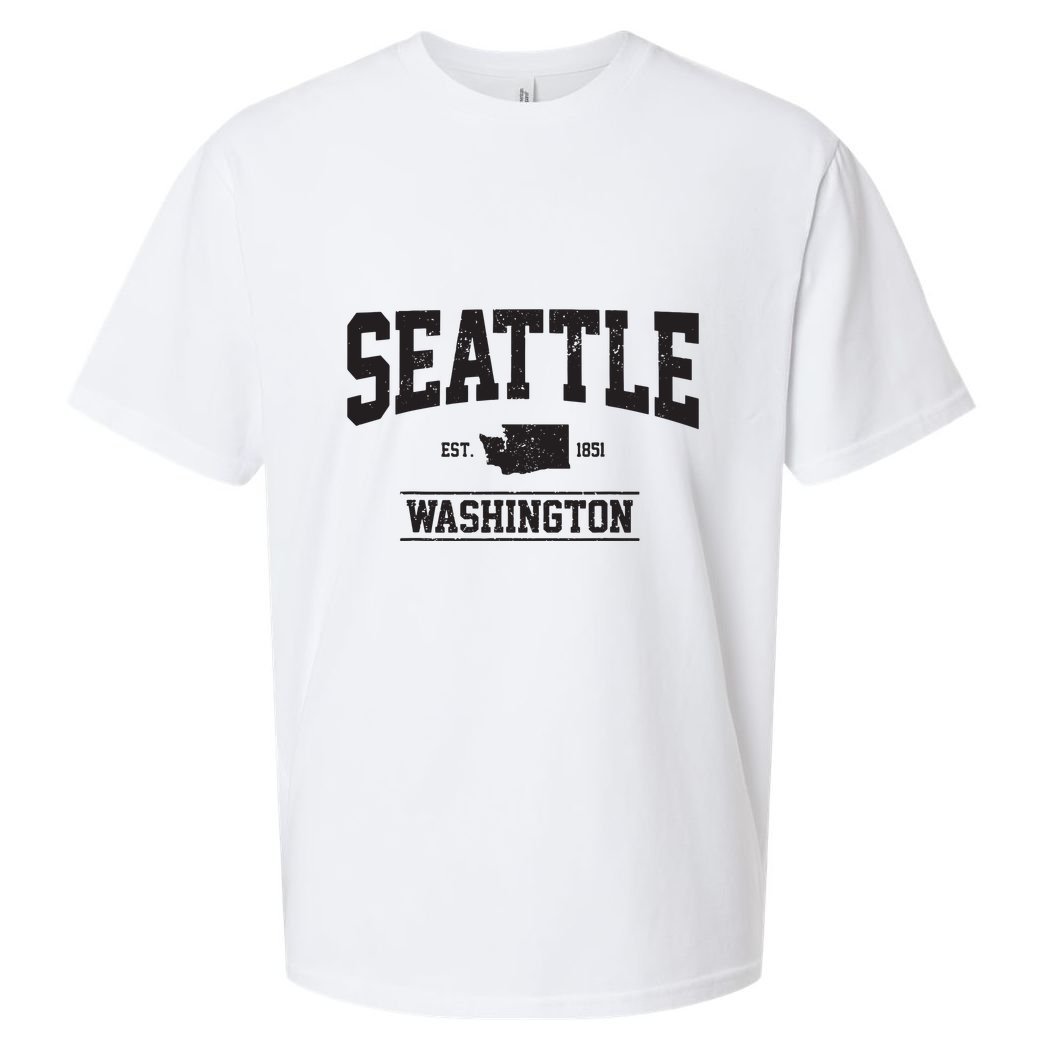 Seattle Washington Est 1851 State Map Souvenir Gift Sueded Cloud Jersey T-Shirt