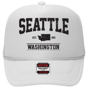 Seattle Washington Est 1851 State Map Souvenir Gift High Crown Mesh Back Trucker Hat