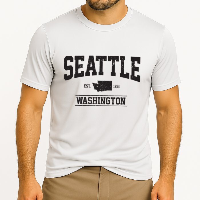Seattle Washington Est 1851 State Map Souvenir Gift Cooling Performance Crew T-Shirt