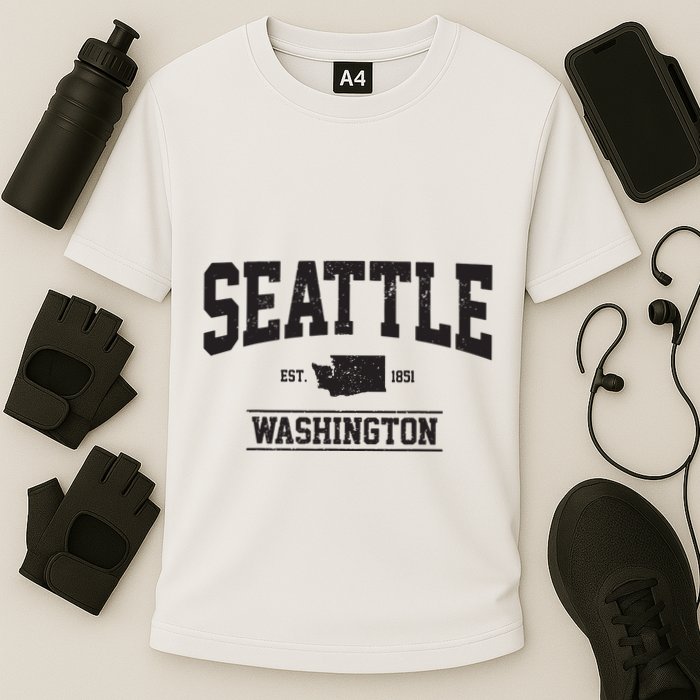 Seattle Washington Est 1851 State Map Souvenir Gift Cooling Performance Crew T-Shirt