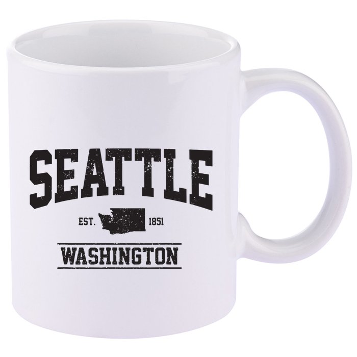 Seattle Washington Est 1851 State Map Souvenir Gift 11oz C Handle Ceramic Mug