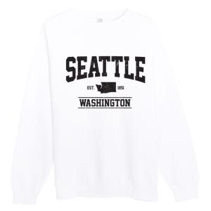 Seattle Washington Est 1851 State Map Souvenir Gift Premium Crewneck Sweatshirt