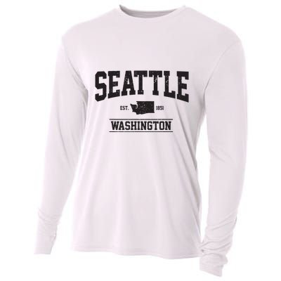 Seattle Washington Est 1851 State Map Souvenir Gift Cooling Performance Long Sleeve Crew