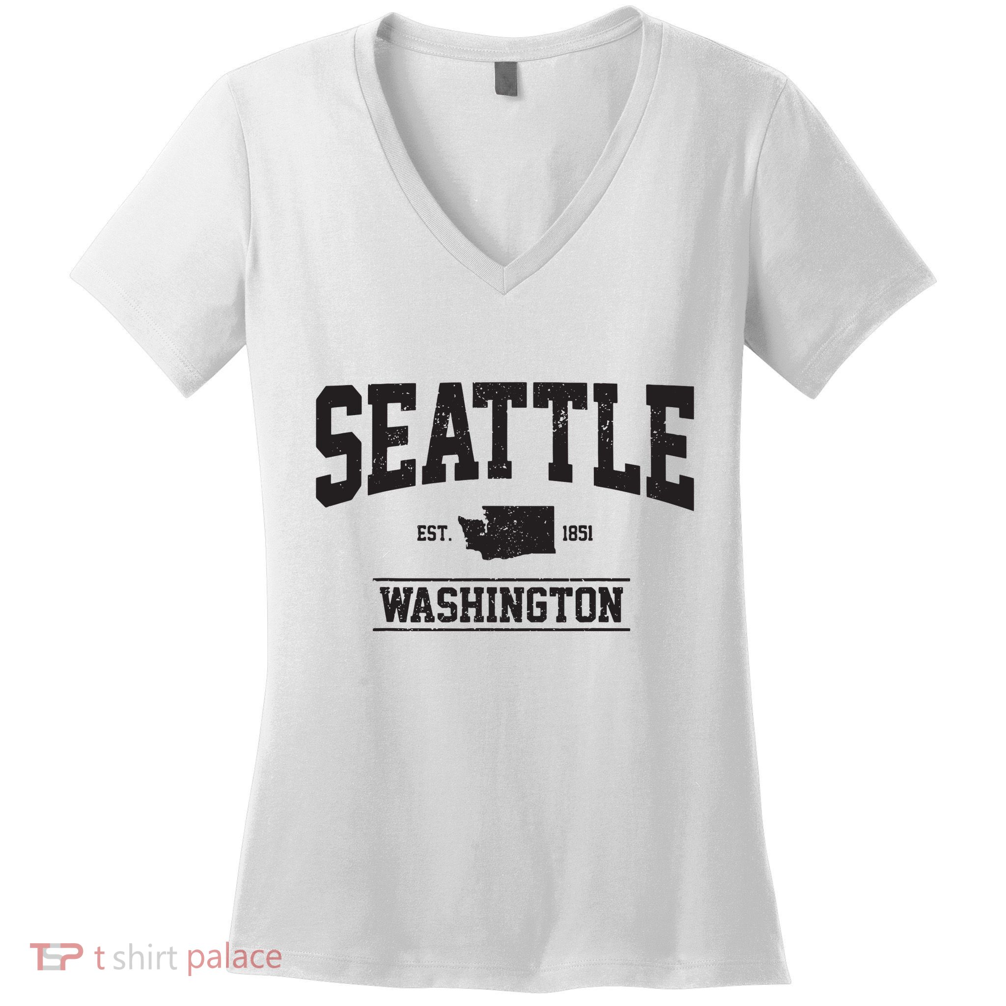 Seattle Washington Est 1851 State Map Souvenir Gift Women's V-Neck T-Shirt