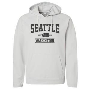 Seattle Washington Est. 1851 State Map Souvenir Gift Performance Fleece Hoodie