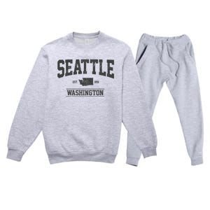 Seattle Washington Est. 1851 State Map Souvenir Gift Premium Crewneck Sweatsuit Set