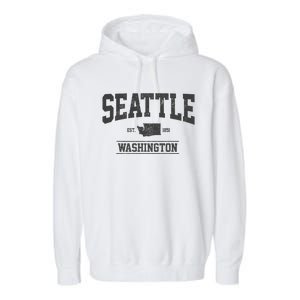 Seattle Washington Est. 1851 State Map Souvenir Gift Garment-Dyed Fleece Hoodie