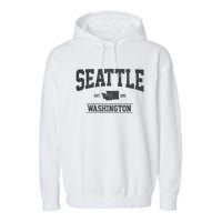 Seattle Washington Est. 1851 State Map Souvenir Gift Garment-Dyed Fleece Hoodie