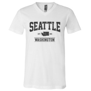 Seattle Washington Est. 1851 State Map Souvenir Gift V-Neck T-Shirt