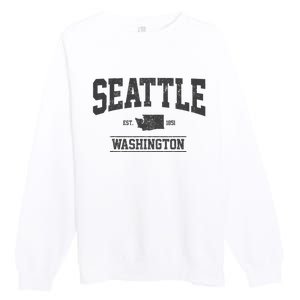 Seattle Washington Est. 1851 State Map Souvenir Gift Premium Crewneck Sweatshirt