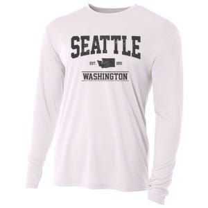 Seattle Washington Est. 1851 State Map Souvenir Gift Cooling Performance Long Sleeve Crew