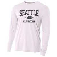 Seattle Washington Est. 1851 State Map Souvenir Gift Cooling Performance Long Sleeve Crew